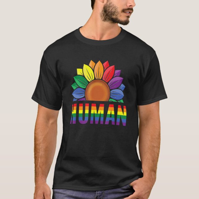T-shirt Human Gay Sunflower Pride Rainbow Proud Support Eq (Devant)