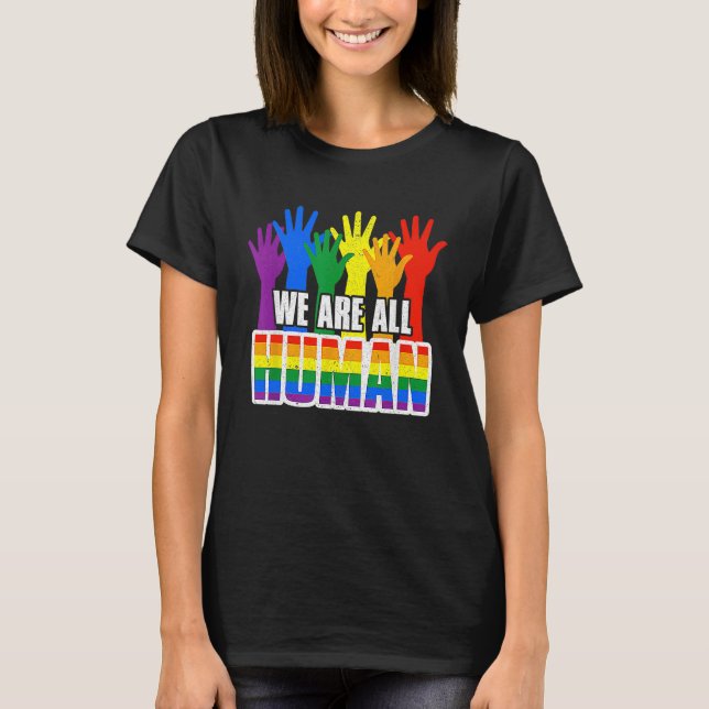 T-shirt Human Pride Month Rainbow LGBT Flag Lesbian Trans  (Devant)