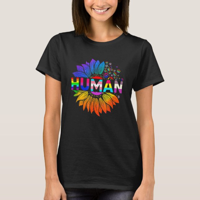 T-shirt Human Sunflower Rainbow LGBT Flag Gay Pride Proud  (Devant)