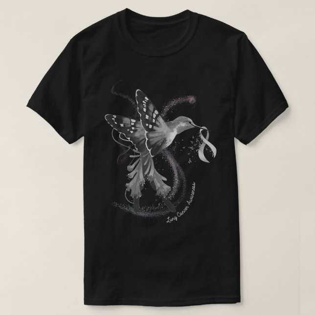 T-shirt Hummingbird Holding White Ribbon Lung Cancer Aware (Design devant)