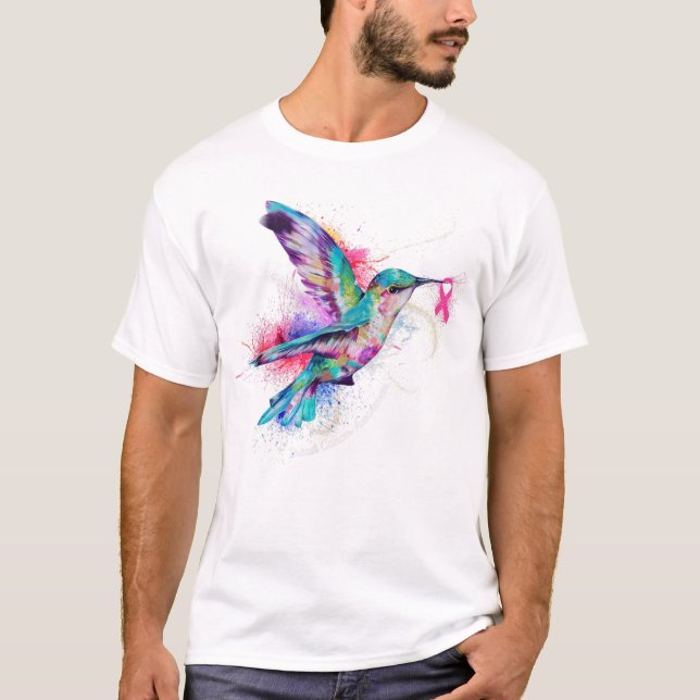 T-shirt Hummingbird Ribbon Sensibilisation au cancer du se (Devant)