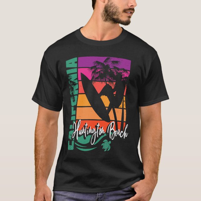 T-shirt Huntington Beach California Retro Sunset Surfer So (Devant)