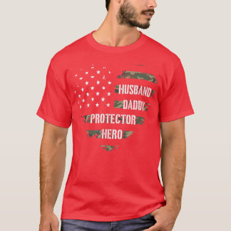 T-shirt Husband Daddy Protector Heart Camoue Vintage Fathe