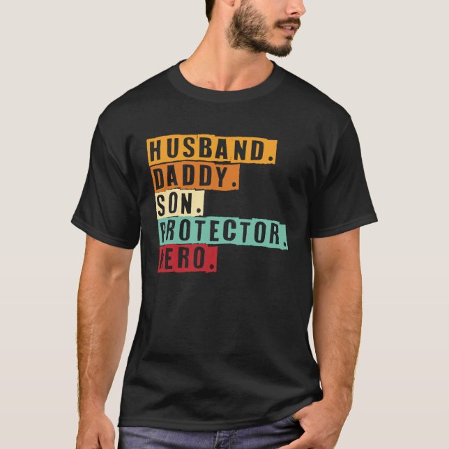T-shirt Husband Daddy Son Protector Hero World Bester Papa (Devant)