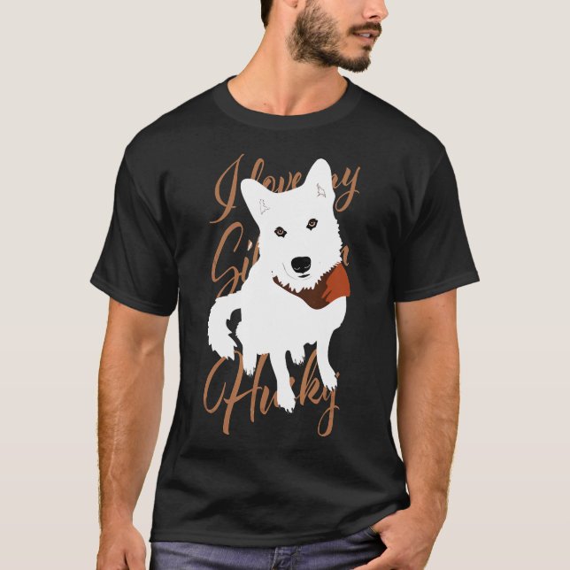 T-shirt Husky Blanc Brown Yeux Chien à Neige (Devant)