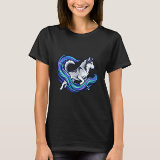 T-shirt Husky Céleste Vibrant Mystique Aura Bleue Art