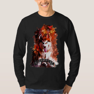 T-shirt Husky Chien Chien Chien Chien Aquarelle Splateaux