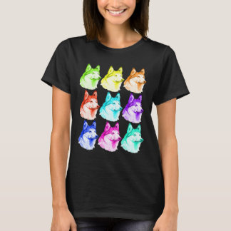T-shirt Husky Cute Chien Coloré Art Chiot