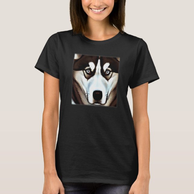 T-shirt Husky design dog imprint artwork face with Siberia (Devant)