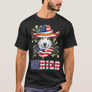 T-shirt Husky Dog Us Casquette Drapeau Feu d'artifice Meri