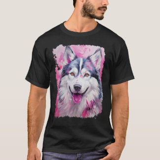 T-shirt Husky Drôle Chien Rose