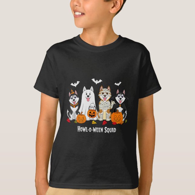 T-shirt Husky Halloween Howl O Ween Squad  (Devant)