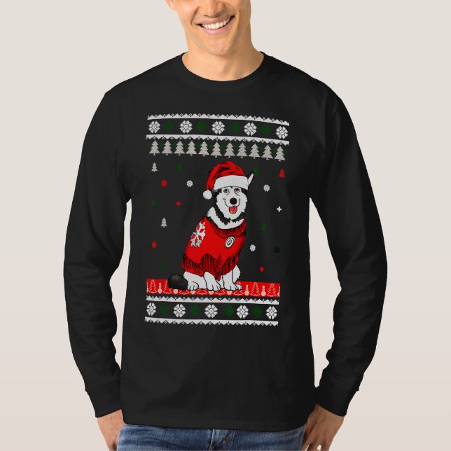 T-shirt Husky portant le chapeau de Santa Hat Tree (Devant)