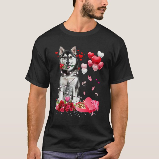 T-shirt Husky Rose Heart Happy Valentine Day Dog Mom (Devant)