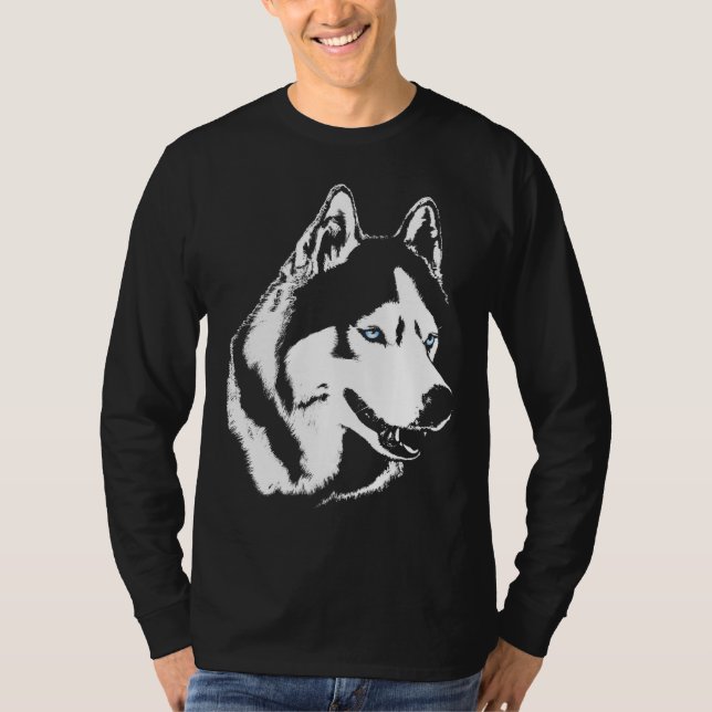 T-shirt Husky Shirt Wolf Art Long Manche Teg Shirts Chien (Devant)