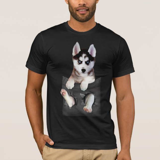 T-shirt Husky Sibérien Dans La Pocket Puppy (Devant)
