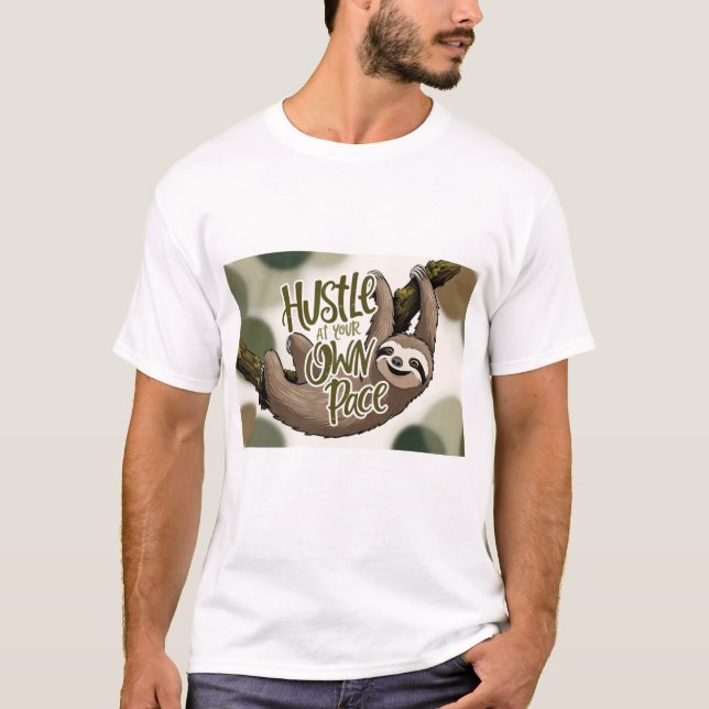 T-shirt Hustle at Your Own Pace’ Sloth Graphic (Devant)