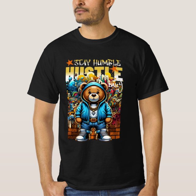 T-shirt Hustle Bear Vibes : Restez Humide Quotidien 🐻 💎  (Devant)