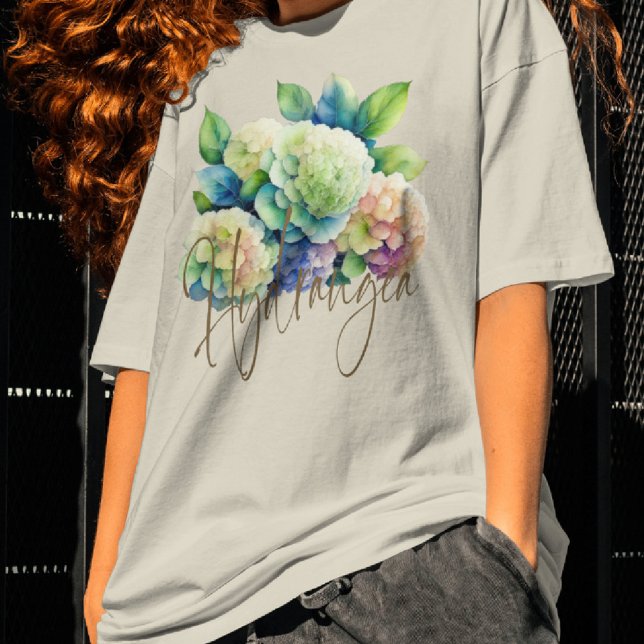 T-shirt Hydrangea Aquarelle Botanique Bleu Rose  (Créateur téléchargé)