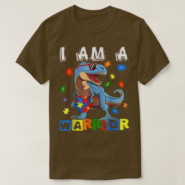 T-shirt I Am A Warrior Autism Awareness Dinosaur Heart Puz (Design devant)