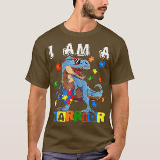 T-shirt I Am A Warrior Autism Awareness Dinosaur Heart Puz