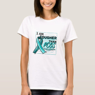 T-SHIRT I AM TOUGHER THAN PCOS TEAL RIBBON AWARENESS