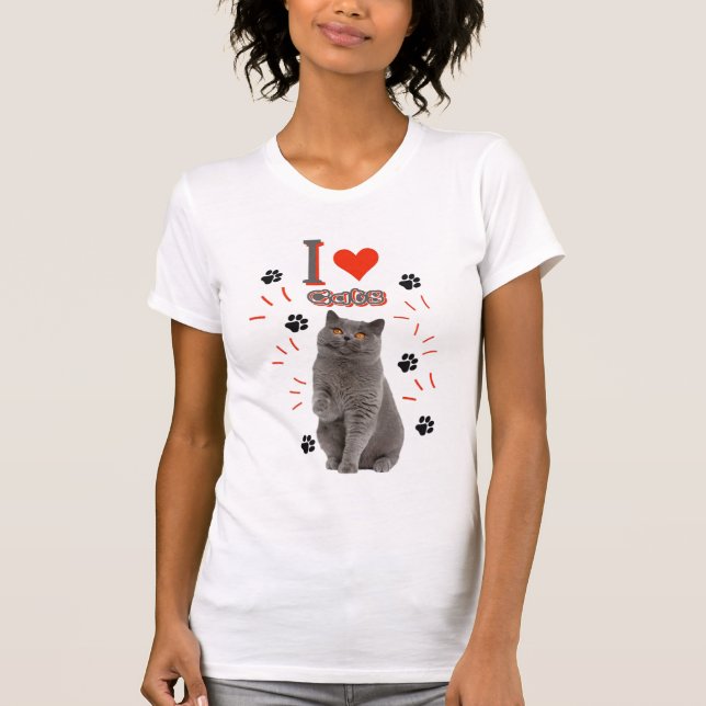 T-shirt I ❤️ Cats – Cute Cat & Paw Print Design (Devant)