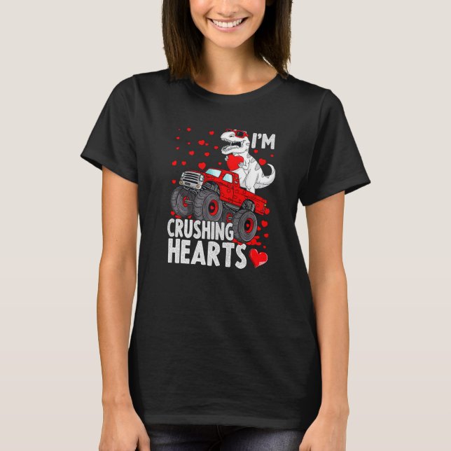 T-shirt I Crush Hearts Trex Dino Monster Truck Boys Valent (Devant)