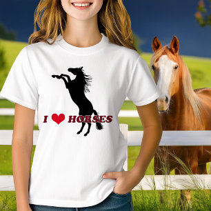 T-shirt I Heart Love Chevaux Élevant Silhouette