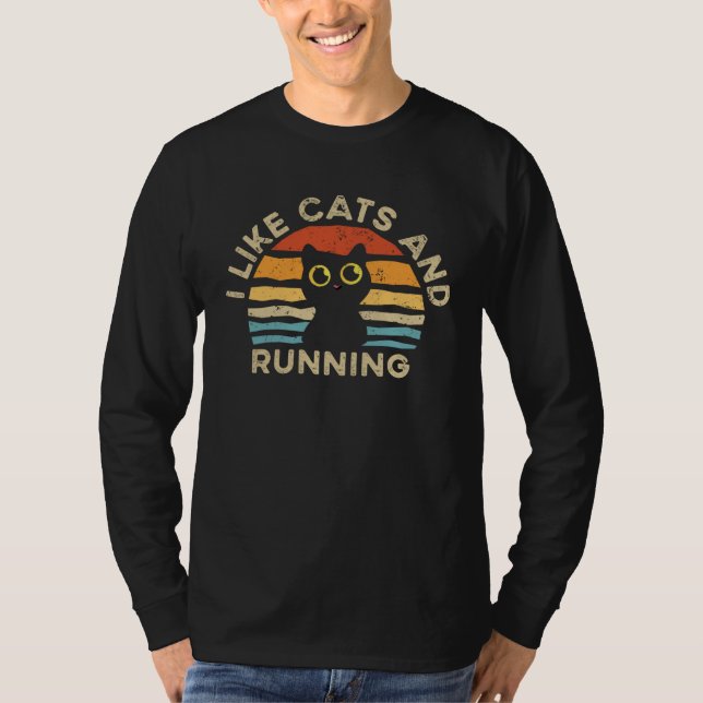 T-shirt I Like Cats And Running (Devant)