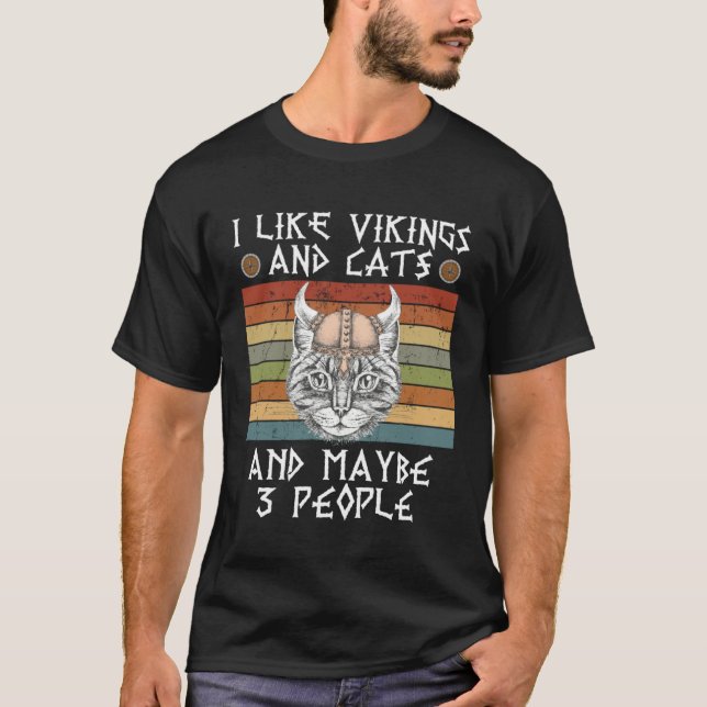 T-shirt i like viking and cats and maybe 3 people (Devant)