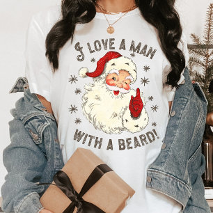 T-shirt I Love a Man with a Beard Vintage Père Noël Christ