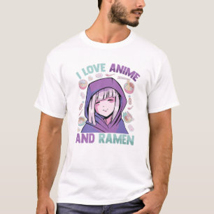 T-shirt I Love Anime And Ramen - Kawaii Blushing Otaku Gir