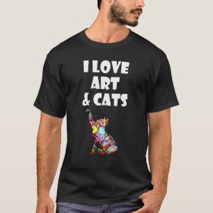 T-shirt I Love Art & Cats Kitty Chat Feline Artiste Cadeau