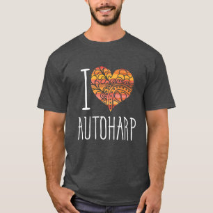 T-shirt I Love Autoharp Orange Mandala Heart