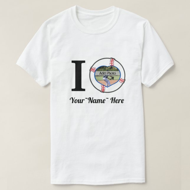 T-shirt I Love Baseball, Ajouter un nom, Cadre photo en co (Design devant)