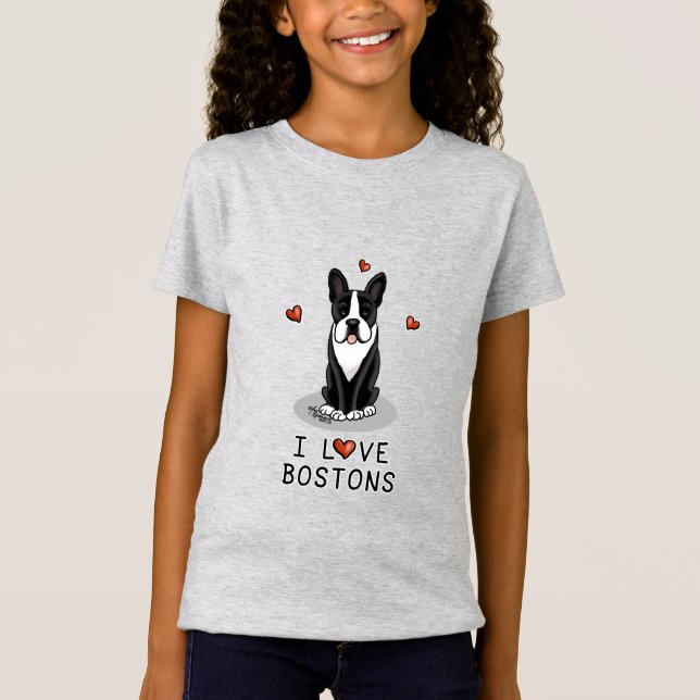 T-Shirt I Love Bostons - Boston Terriers (noir & blanc) (Devant)