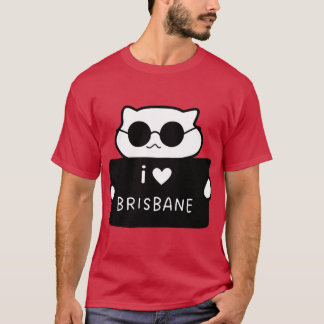 T-shirt I LOVE BRISBANE Cute Cat Illustration Handwrittens