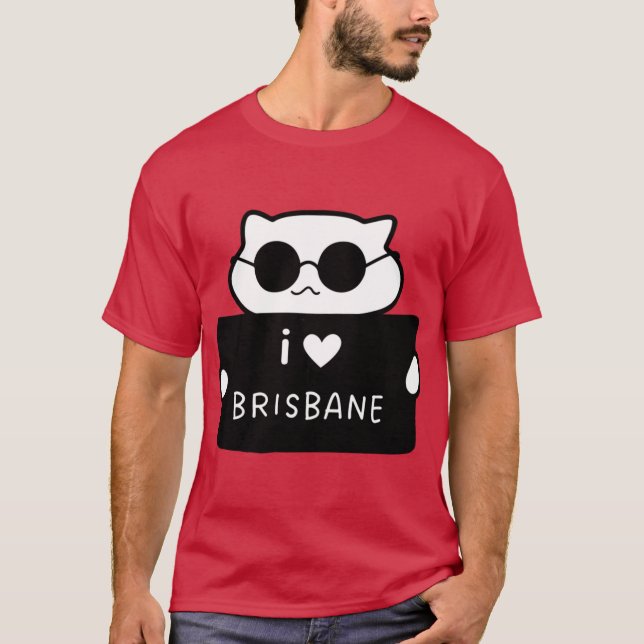 T-shirt I LOVE BRISBANE Cute Cat Illustration Handwrittens (Devant)