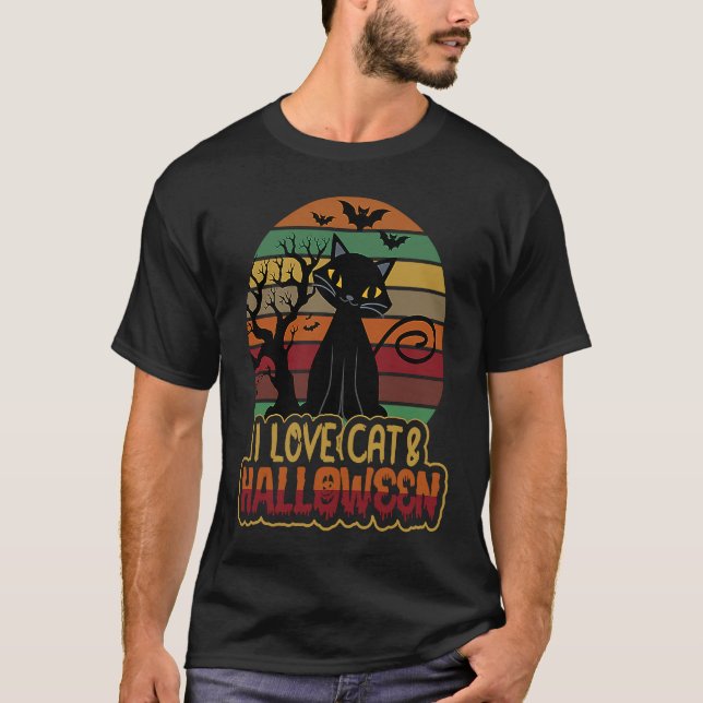 T-shirt I Love Cat and Halloween Cats Pyjamas (Devant)