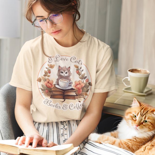T-shirt I Love Cats, Livres et Café (Créateur téléchargé)