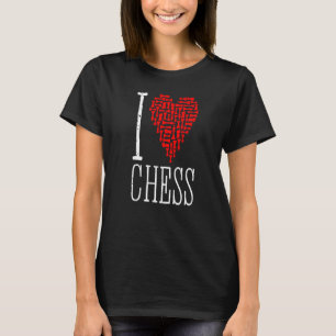 T-shirt I Love Chess Coeur Joueur Master Coach Pièces Mosa