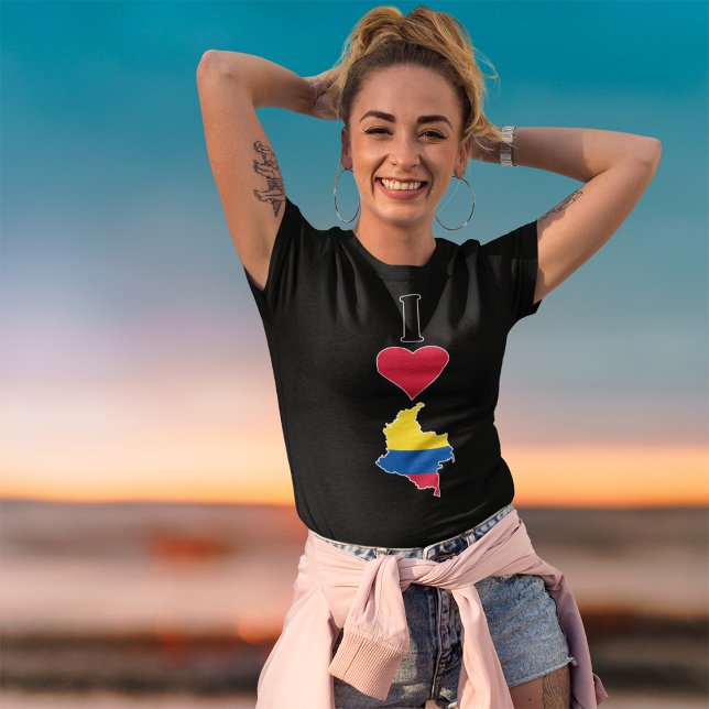 T-shirt I Love Colombia Coeur vertical Carte du drapeau co (Créateur téléchargé)