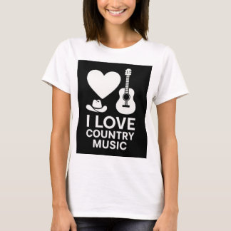 T-shirt I Love Country Music" Retro Western Graphic - Guit