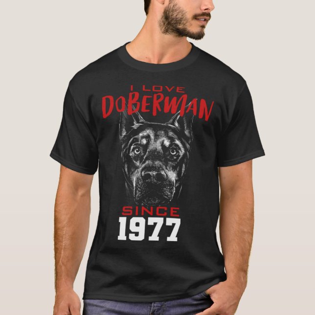 T-shirt I love doberman since 1977 (Devant)