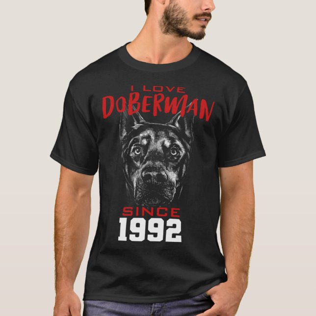 T-shirt I love doberman since 1992 (Devant)
