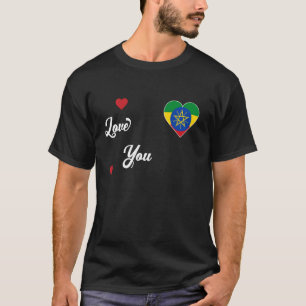 T-shirt I Love Ethipia with Ethiopian Flag In a Heart Ethi