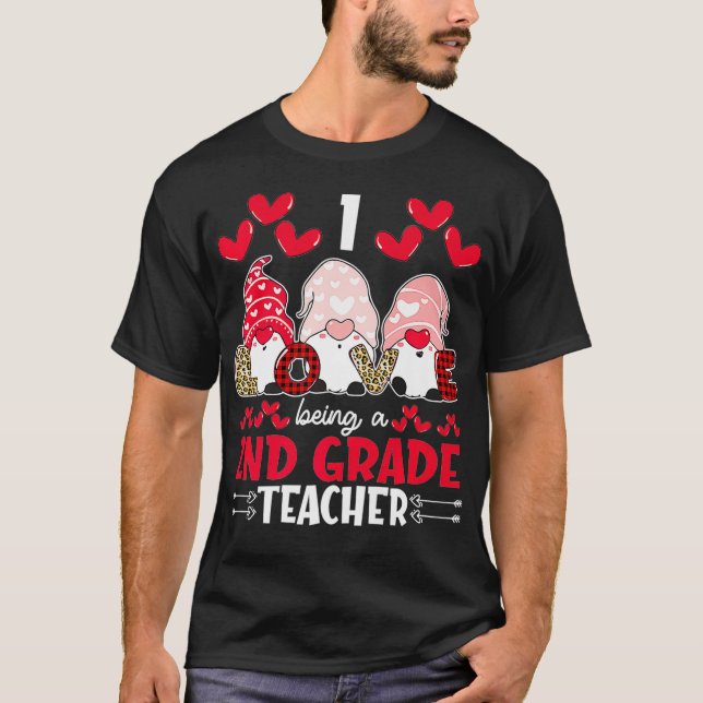 T-shirt I Love Être Enseignant de 2e année Valentines Gnom (Devant)