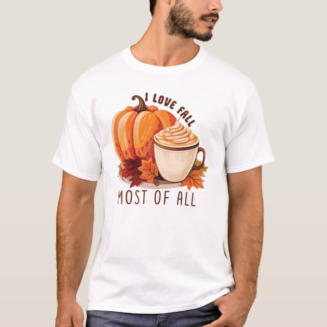 T-shirt I Love Fall - Citrouille et Citrouille Spice Latte (Devant)