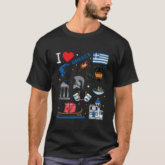 T-shirt I Love Greece Hand Drawn Greek Landmarks Flag And 